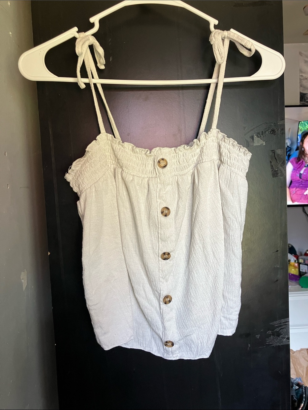 Almost Famous White Button-Front Tie-Strap Crop Top